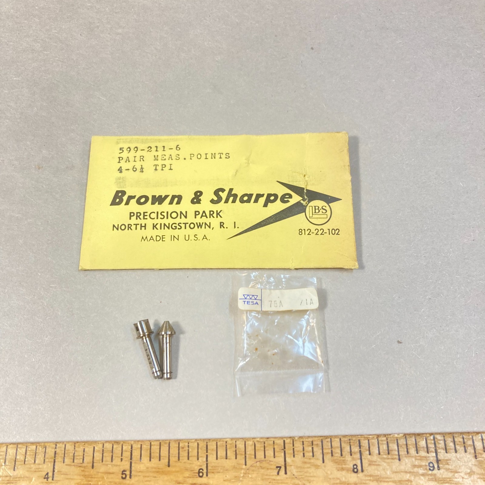Brown & Sharpe Test Indicator Measuring Points 2 Pc 4-6 1/2 TPI. #211-6 USA