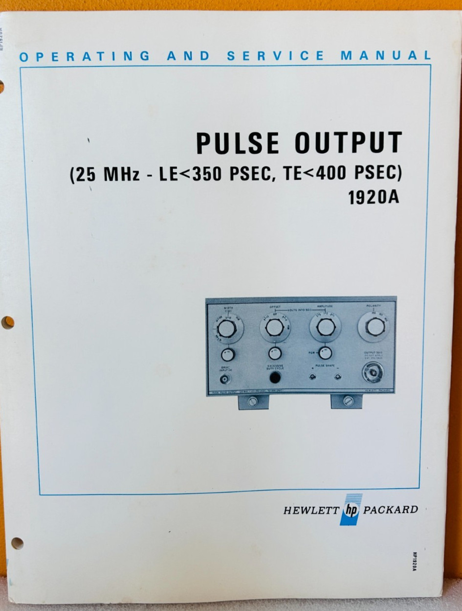 HP 01920-90901 Pulse Output Model 1920A Operating & Service Manual.