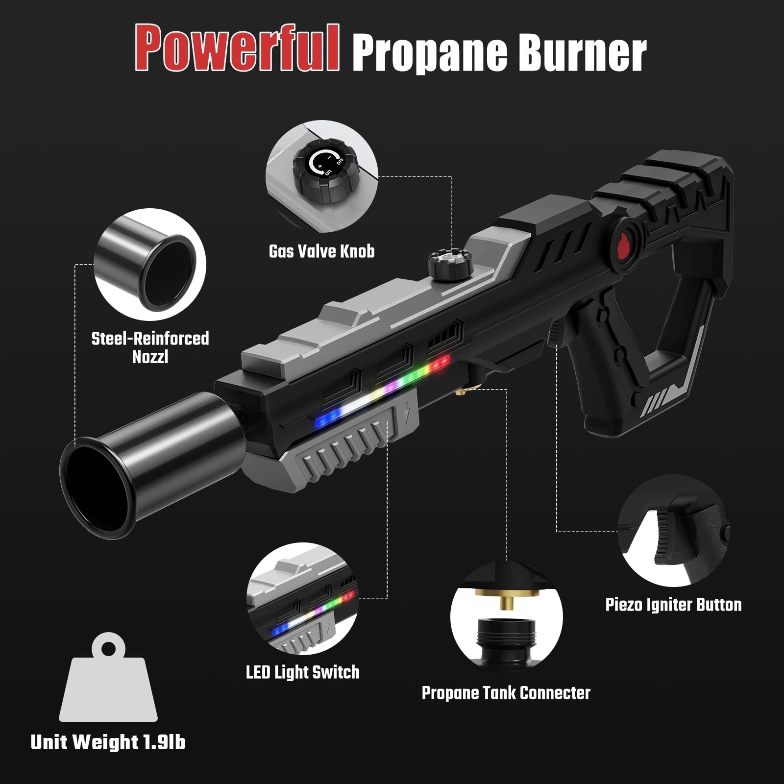Powerful Propane Torch Gun, Adjustable Flame Thrower Gun with Front-Mounted L...
