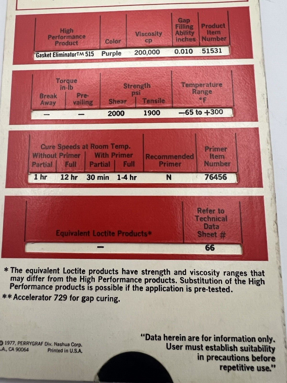 Vintage LOCTITE Adhesive Problem Solver Slide Rule Selector Perrygraf 1977 USA
