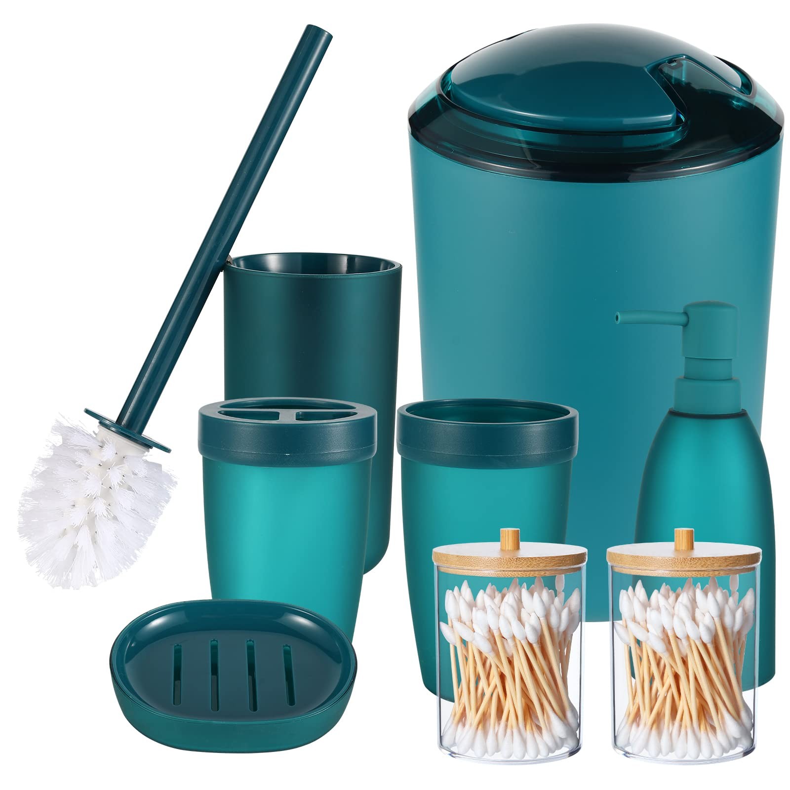 8Pcs Blue Bathroom Set - with Trash Can Toothbrush Holder Soap Dispenser Soap...