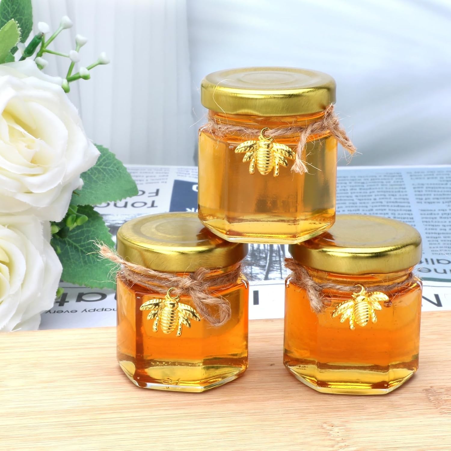 60-Pack Hexagonal Honey Cans with Bee Pendants