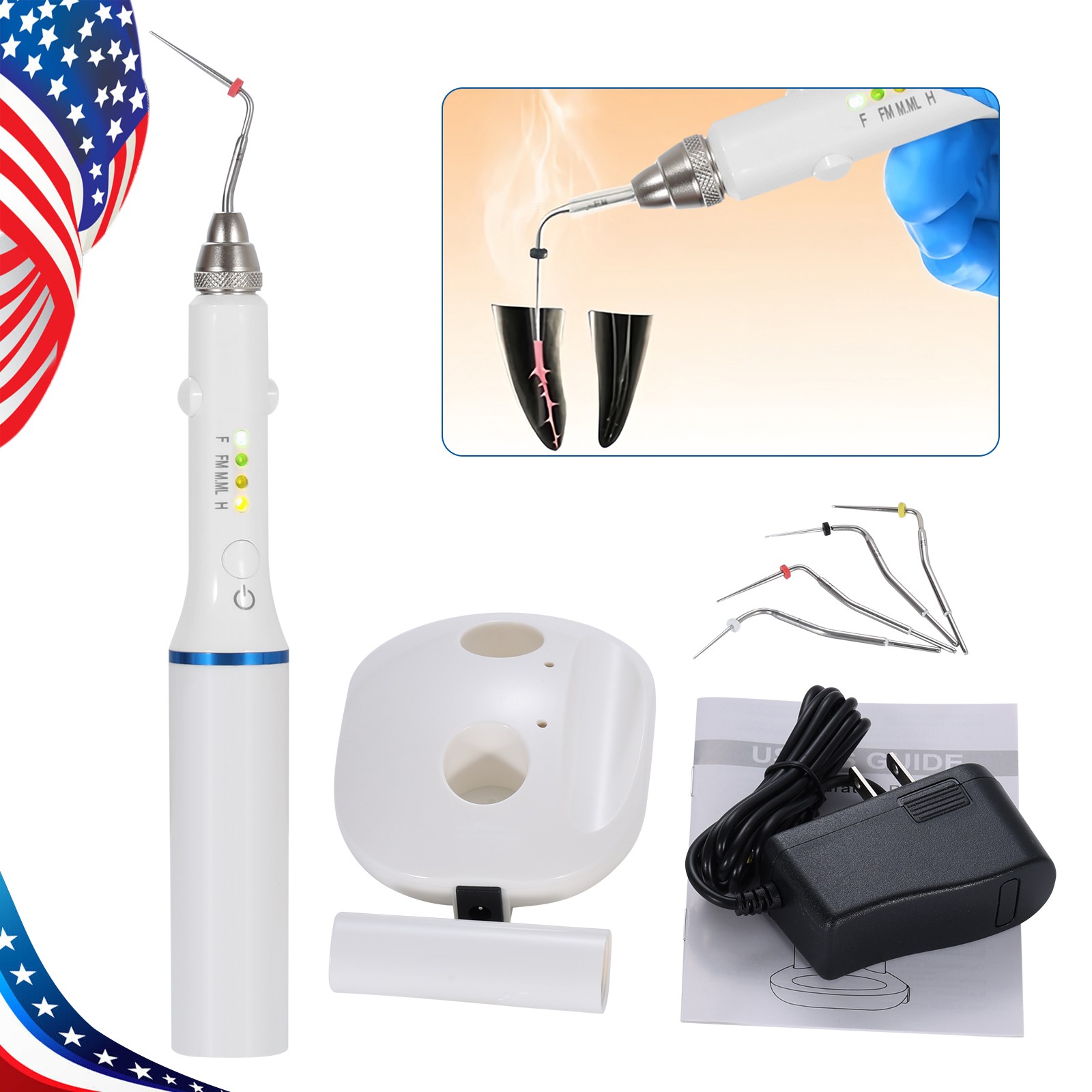 Dental Gutta Percha Obturation Pen 2S Heating Double Charging w/ 4 Endo Tips