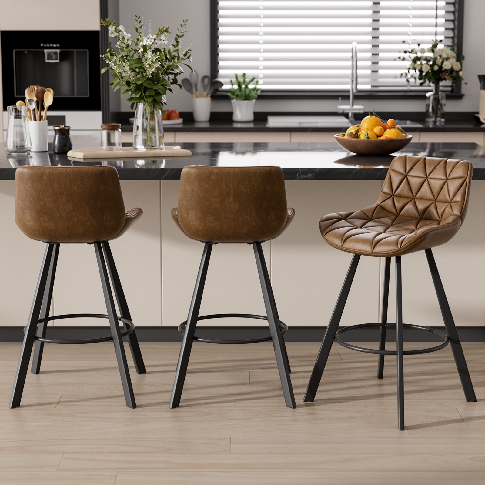 Bar Stools Set of 3/6 26" Counter Height  with Low Back and Footrest for Kitchen