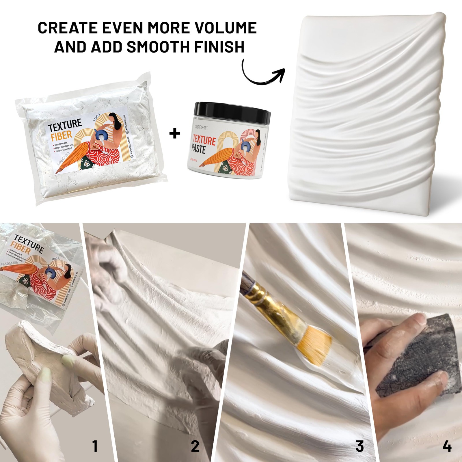KAMENSKAYA Texture Fiber: Modeling Paste/Sculpting Paste 30 cm x 30 cm, White
