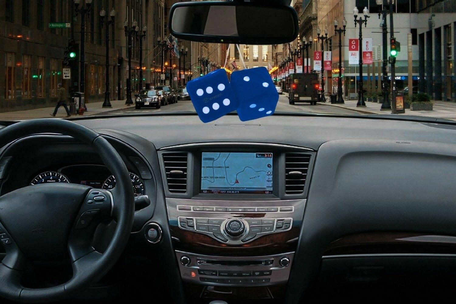 Zone Tech Vintage Pair Car Blue Hanging Mirror 3" Fuzzy Dice