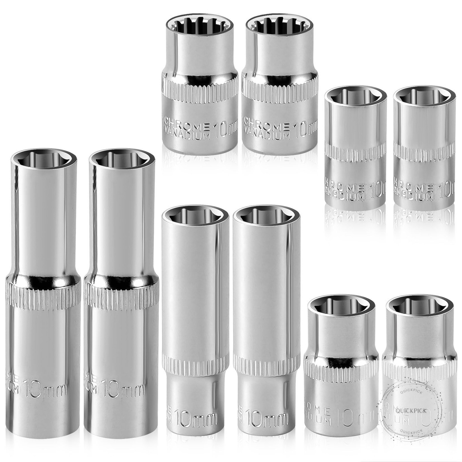 [10-Piece] 10mm Socket Set, 1/4-Inch & 3/8-Inch Drive Impact Socket, 6-Point &