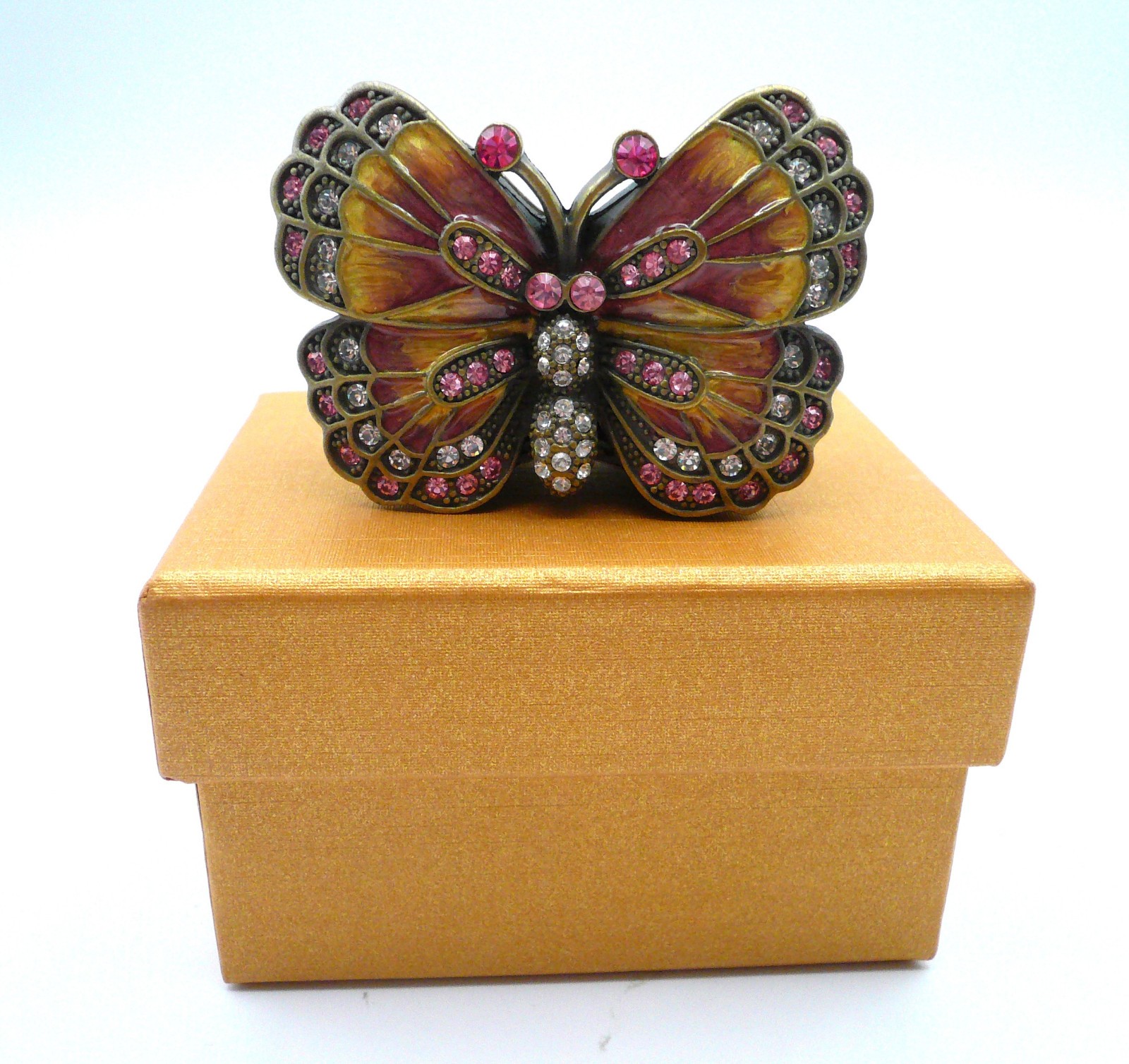 BUTTERFLY Trinket Box Enameled Jeweled Rhinestones Magnetic Hinge
