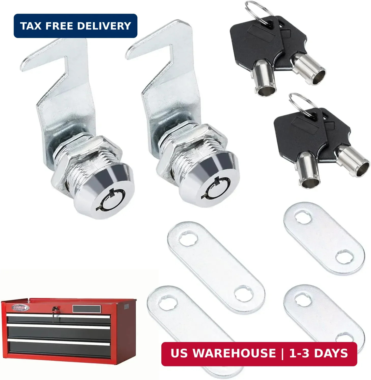 Silver Tool Box Locks with Keys for Craftsman, 5/8" Cam Lock Replacement, 2 Sets