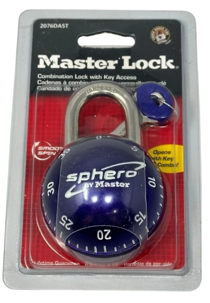 Master Lock Sphero Combination Lock Smooth Spin Padlock 2076DAST Purple W/Key
