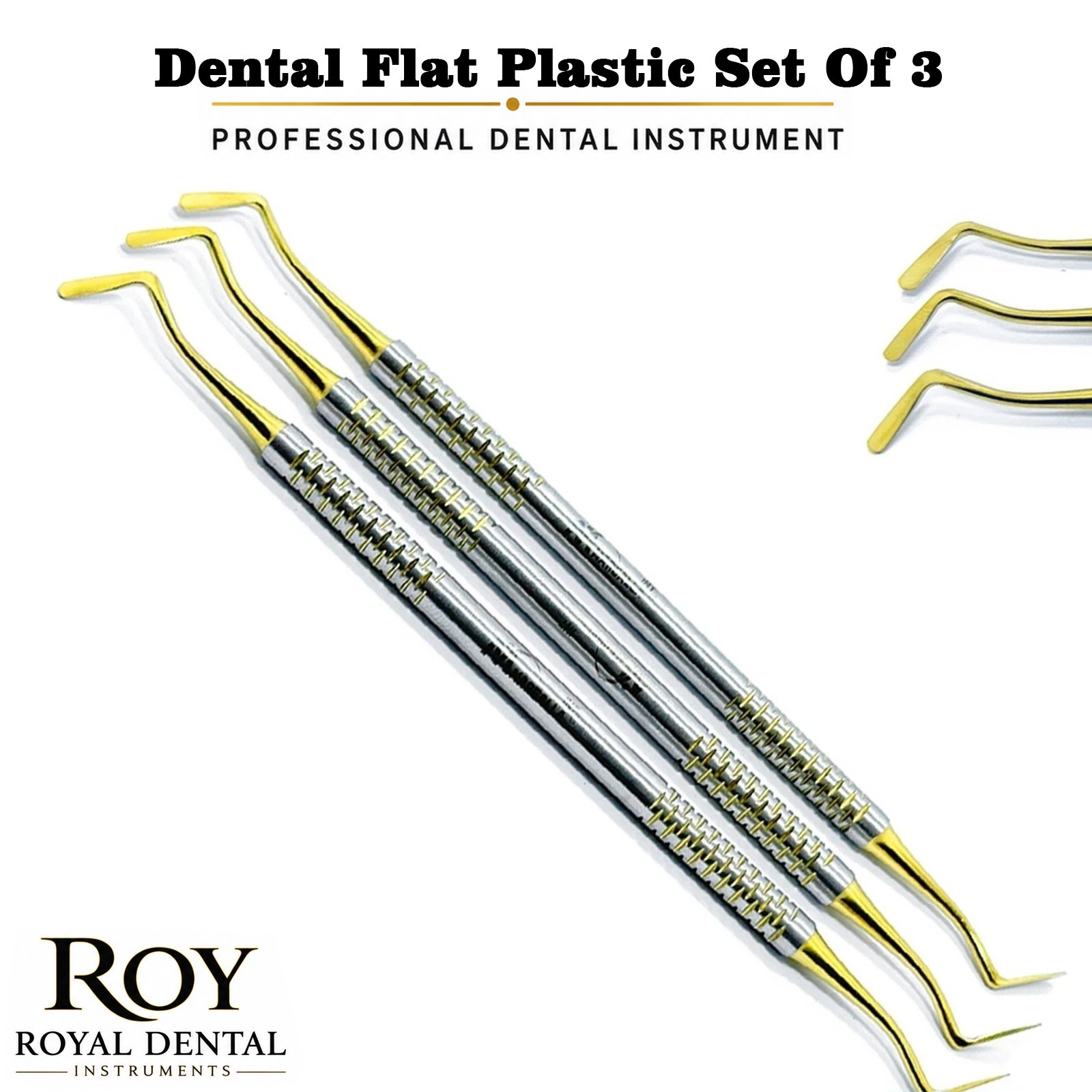 Set of 3 Dental Flat Plastic Composite Filling Instruments Titanium Coated Tips
