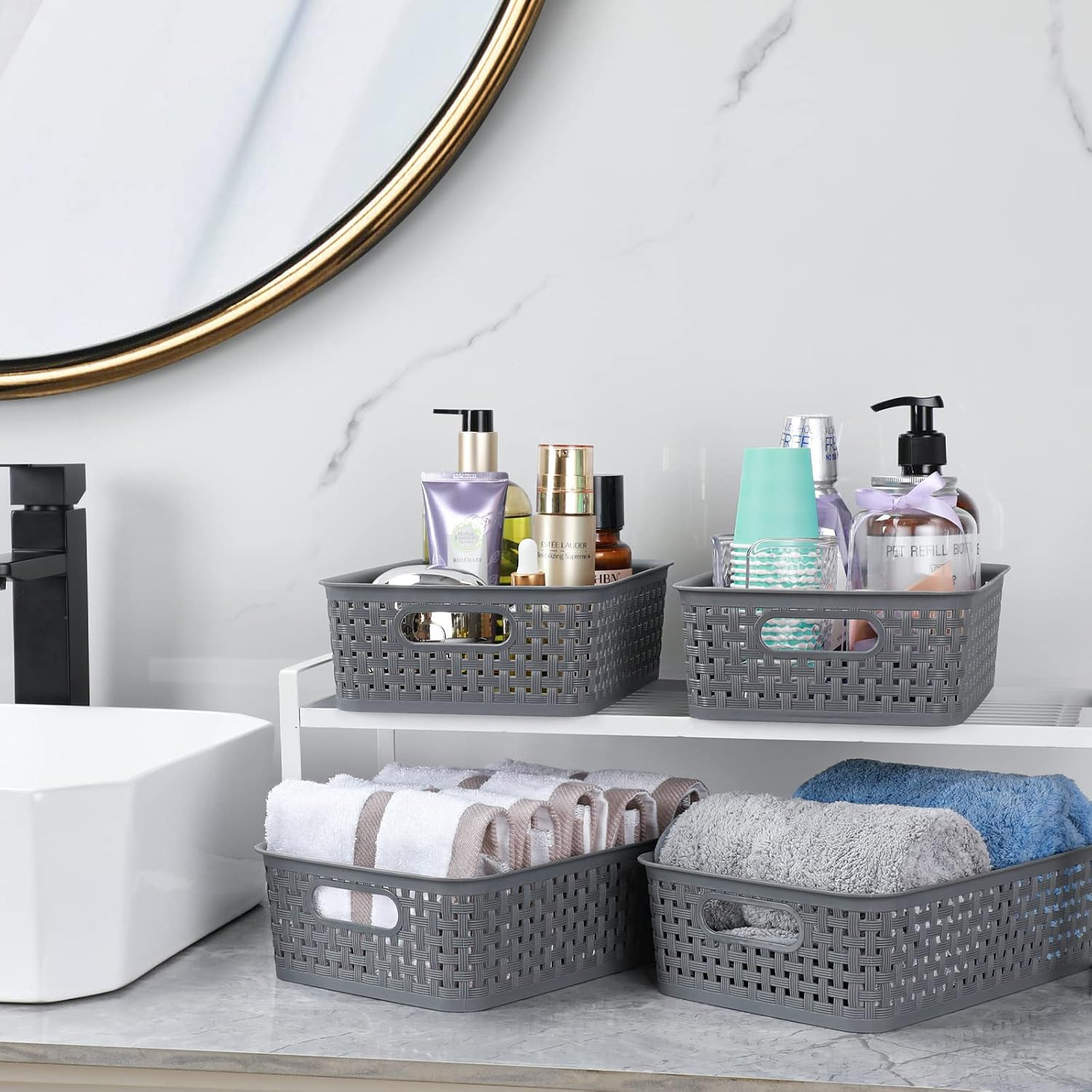 [ 12 Pack ] Plastic Storage Baskets - Small Pantry Organization and Storage Bins