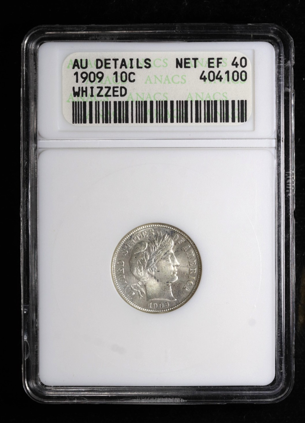 1909 Barber Dime Whizzed 10C ANACS EF40 Soapbox