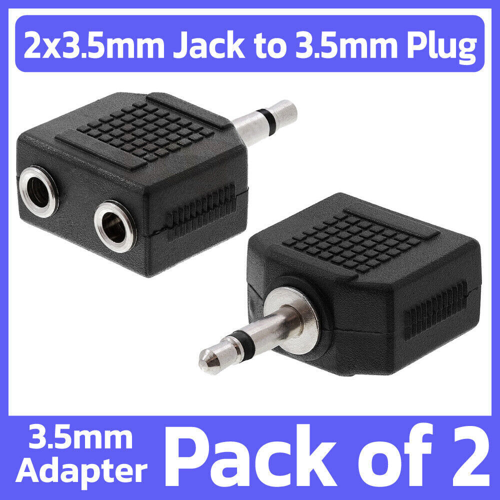 2 Pack 1/8" 3.5mm Plug to 2x 3.5mm Jack Adapter Converter Mono Audio Splitter