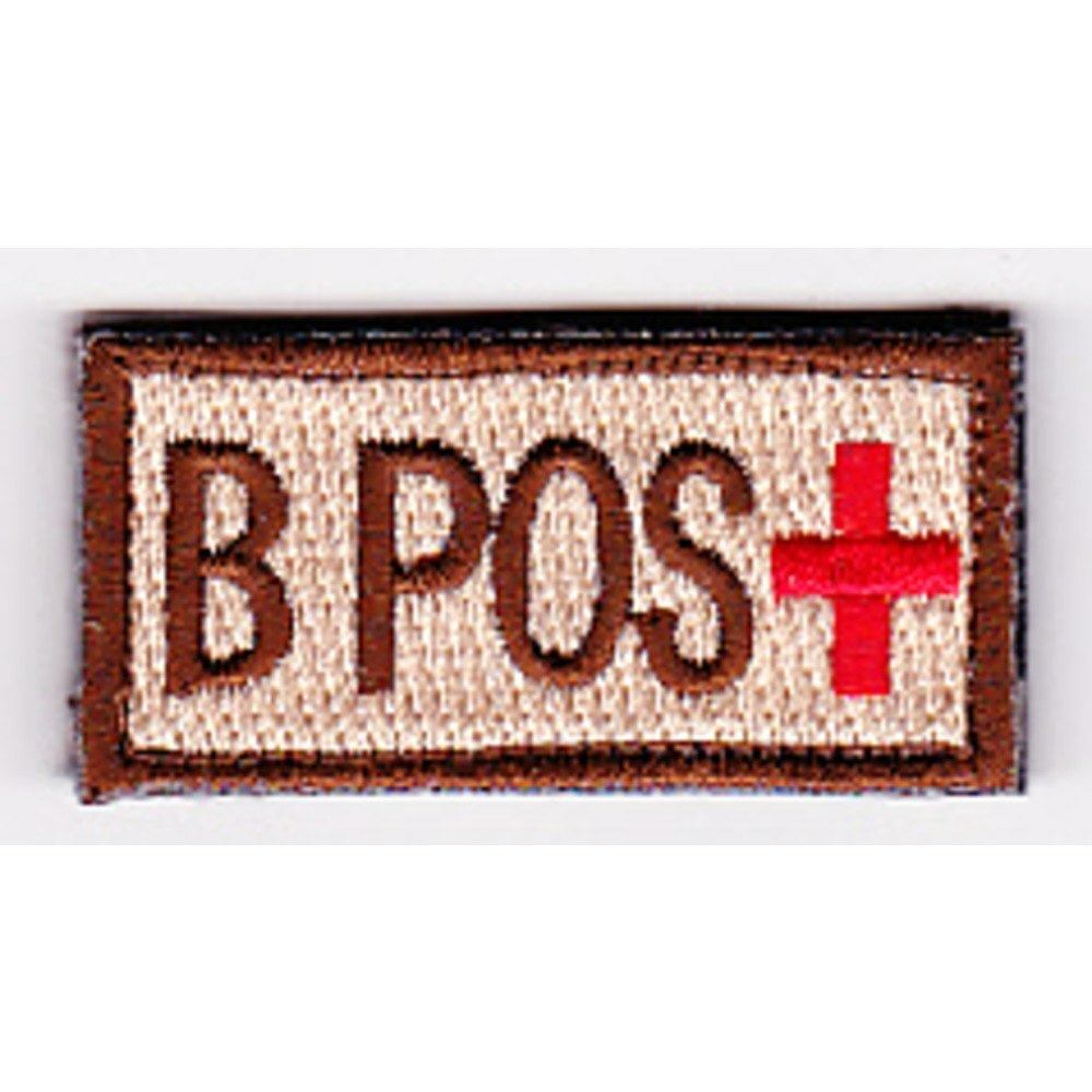 B POS POSITIVE  BLOOD TYPE HOOK AND LOOP DESERT  EMBROIDERED  PATCH