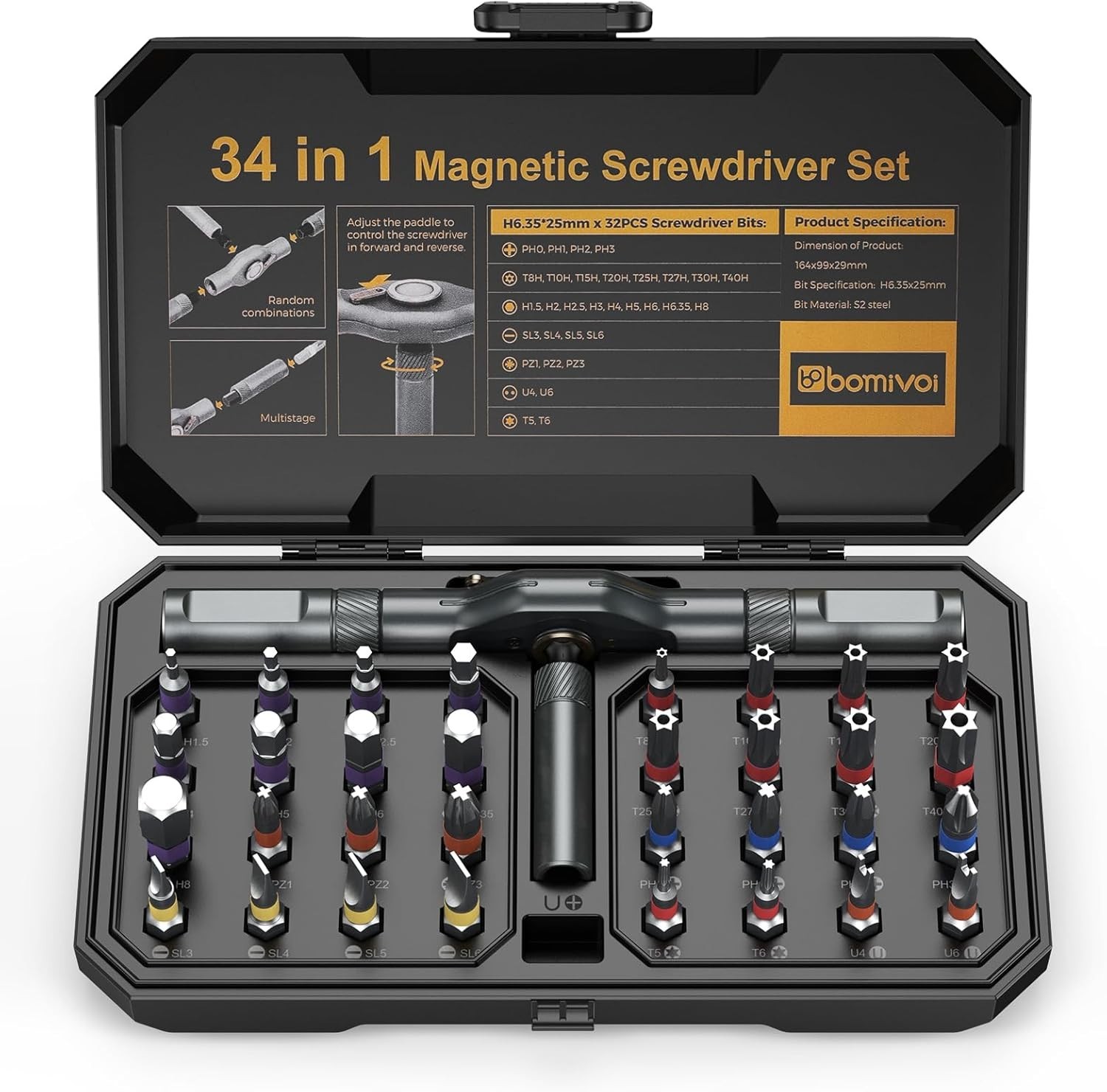 DIY Ratchet Screwdriver Set, Upgraded 34 in 1 Magnetic Screwdriver Set for Ch...