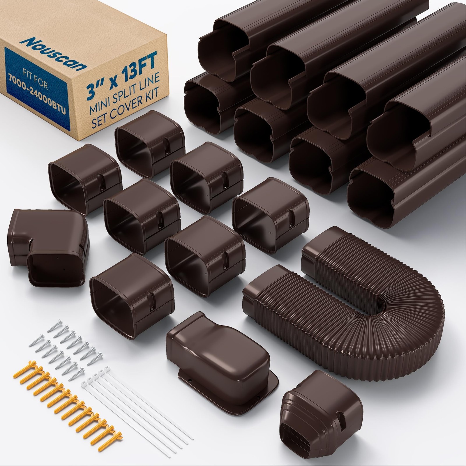 3'' x 13Ft Mini Split Line Set Cover with Flexible Duct, Upgrade PP Decorativ...