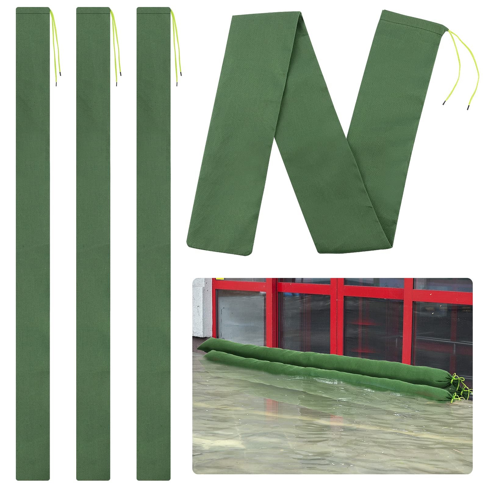 4 Pcs 6' × 6" Long Sand Bags for Flooding - Thickened Canvas Flood 6ft-4Pcs