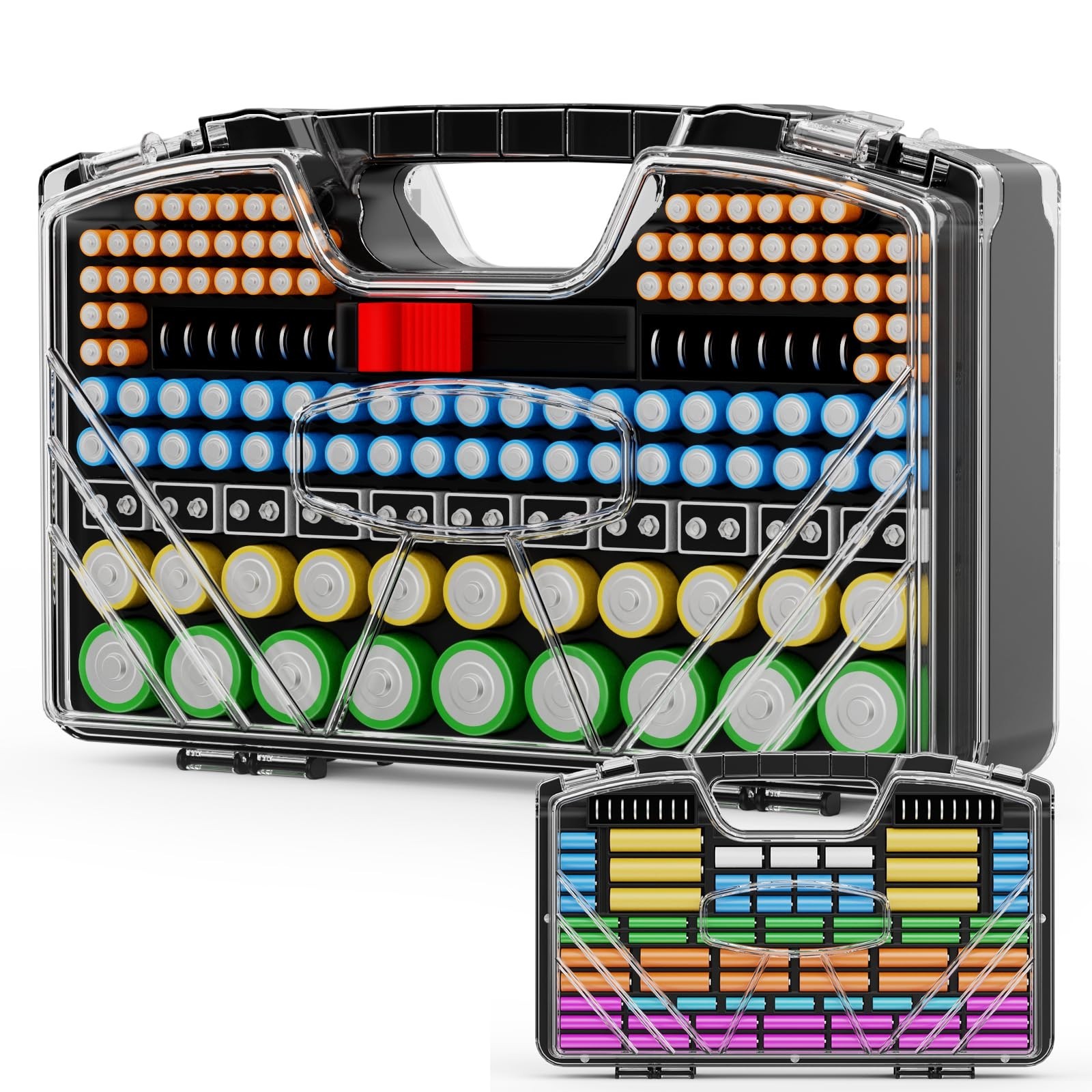 Double Sided Battery Organizer Holder Box with Tester High Capacity 285 Plus Bla