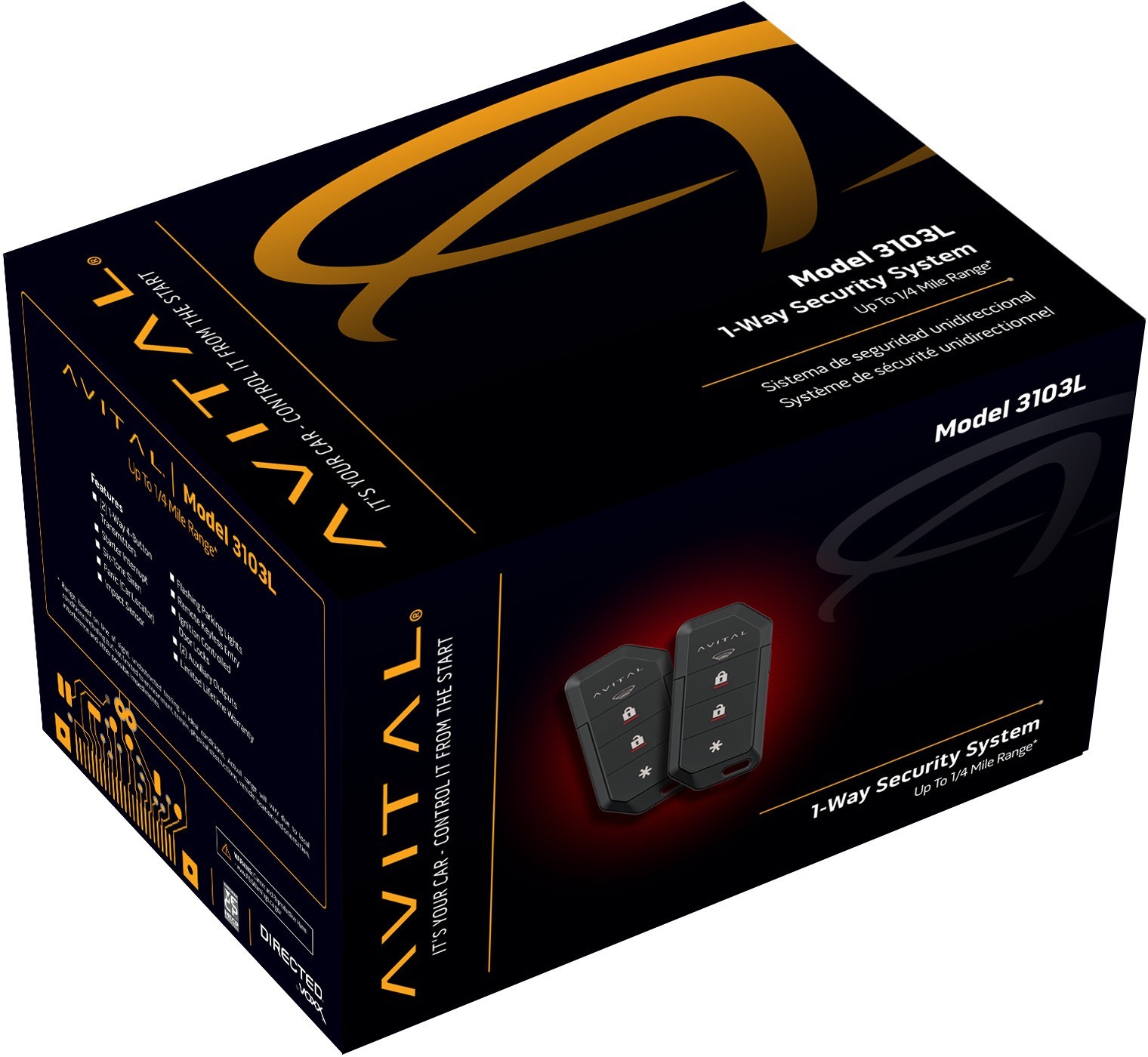 Avital 3103-L Automotive 1-Way Security System with Two 4-Button Remotes