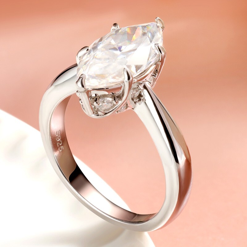 3Ct Marquise Cut Moissanite Engagement Ring Wedding Band 14K White Gold Plated
