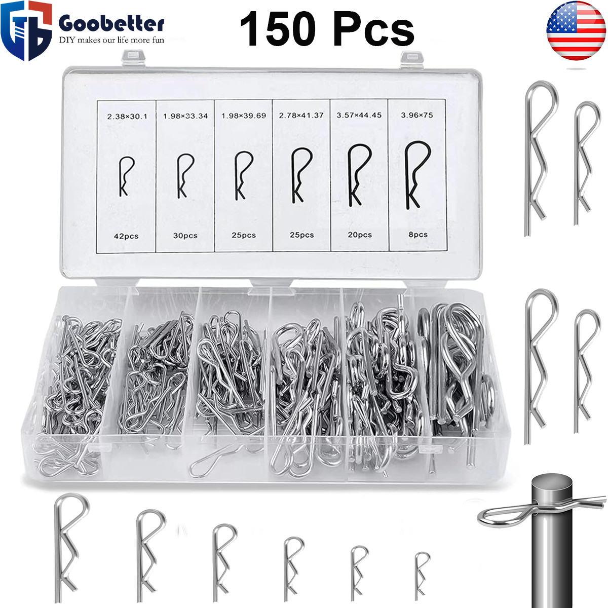 150x R Clips Clevis Retaining Spring Split Pins 150pc for Pins Cotter Assortment