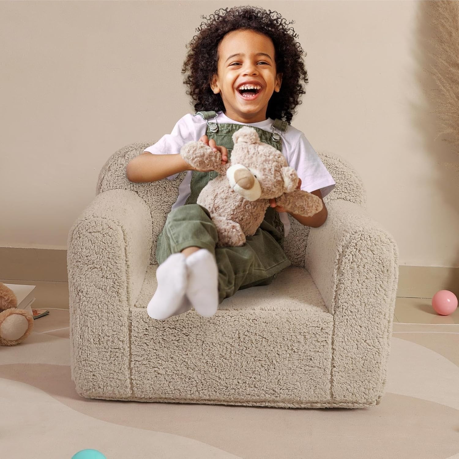 Kids Snuggly-Soft Sherpa Chair, Cuddly Toddler Foam Chair for Boys and Girls,...