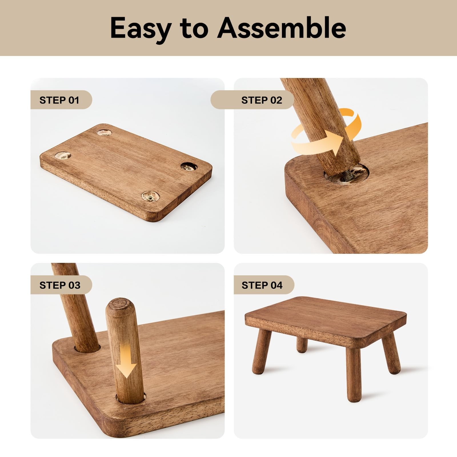Wooden Step Stool Anti-Slip Step Stools for Adults Heavy Duty Stepping Stool ...
