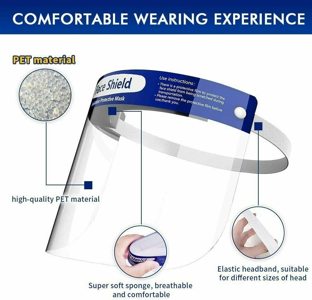 10 Pack Reusable Face Shield Visor Adjustable, Elastic Headband Anti Dust Cover