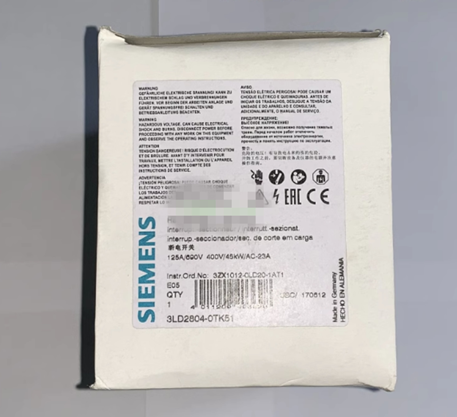 NEW Siemens 3LD2804-0TK51 Main Switch Lsolating Switch 3LD2804 0TK51