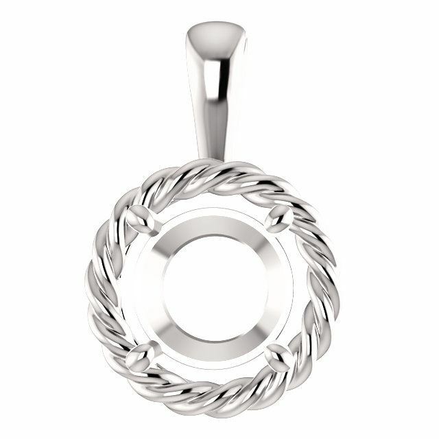 Sterling Silver Round Cut Solitaire Pendant Setting - Rope Style Pendant Mountin