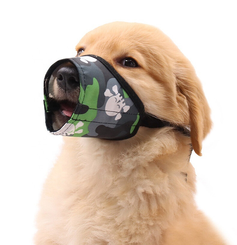Dog Muzzle, Soft Sided Training Grooming No Anti Bite Chew, Green Skull  XS S M