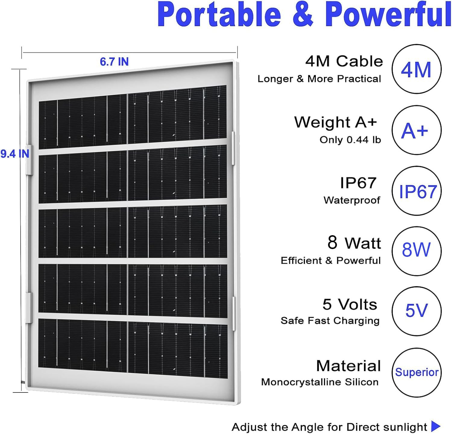 8W Solar Panel Charger for Outdoor Security Cameras, with Micro 2 Pack