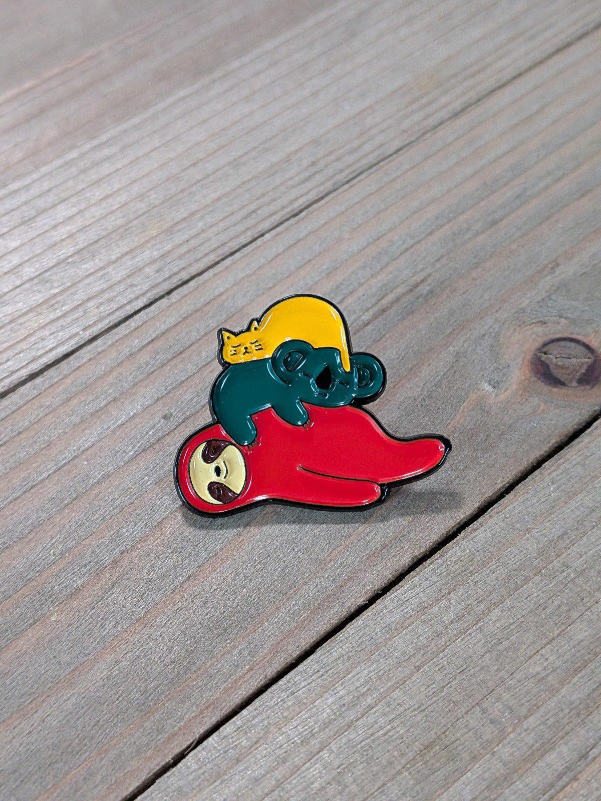 Enamel Pin Sleeping Sloth Koala Cat Pile Animal Pins