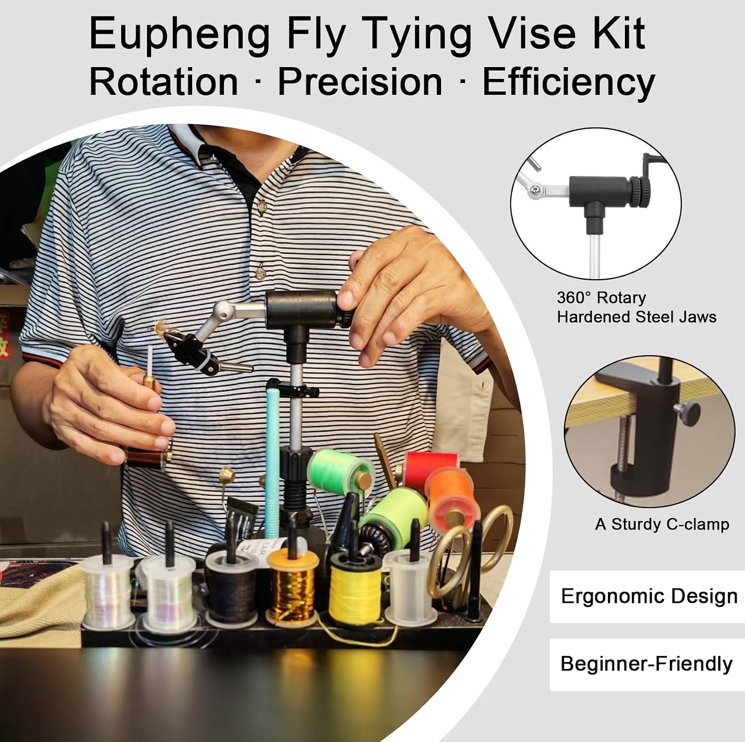 Professional MicroGrip Fly Tying Vise with Essential Tools – Travel-Ready Kit