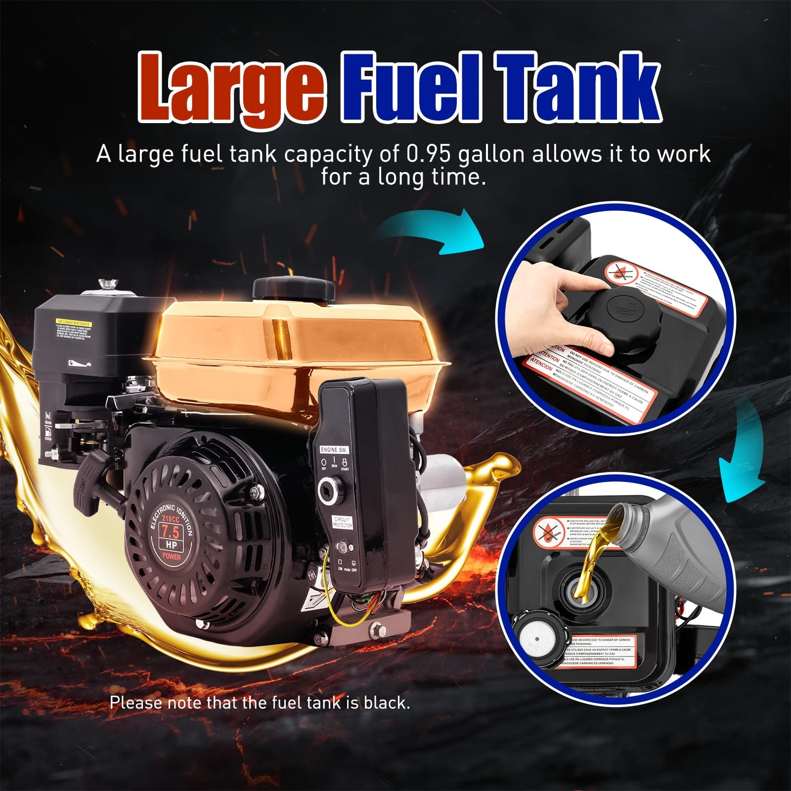 7.5HP 4 Stroke Gas Engine 210CC OHV Horizontal Pull Start Multi-Use