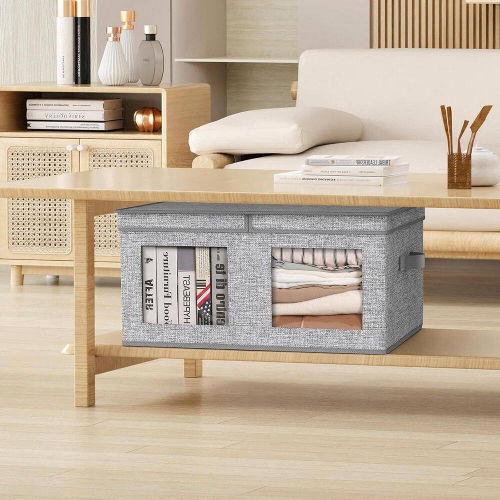 Gray 24 In. X 12 In. Fabric Decorative Basket (Set of 2) with Lids and Handles