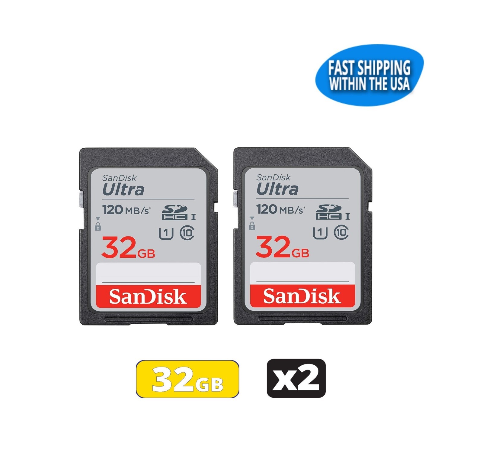Sandisk Ultra 32GB SD Memory cards for Camera/ Trail Camera / Computers (2 Pack)