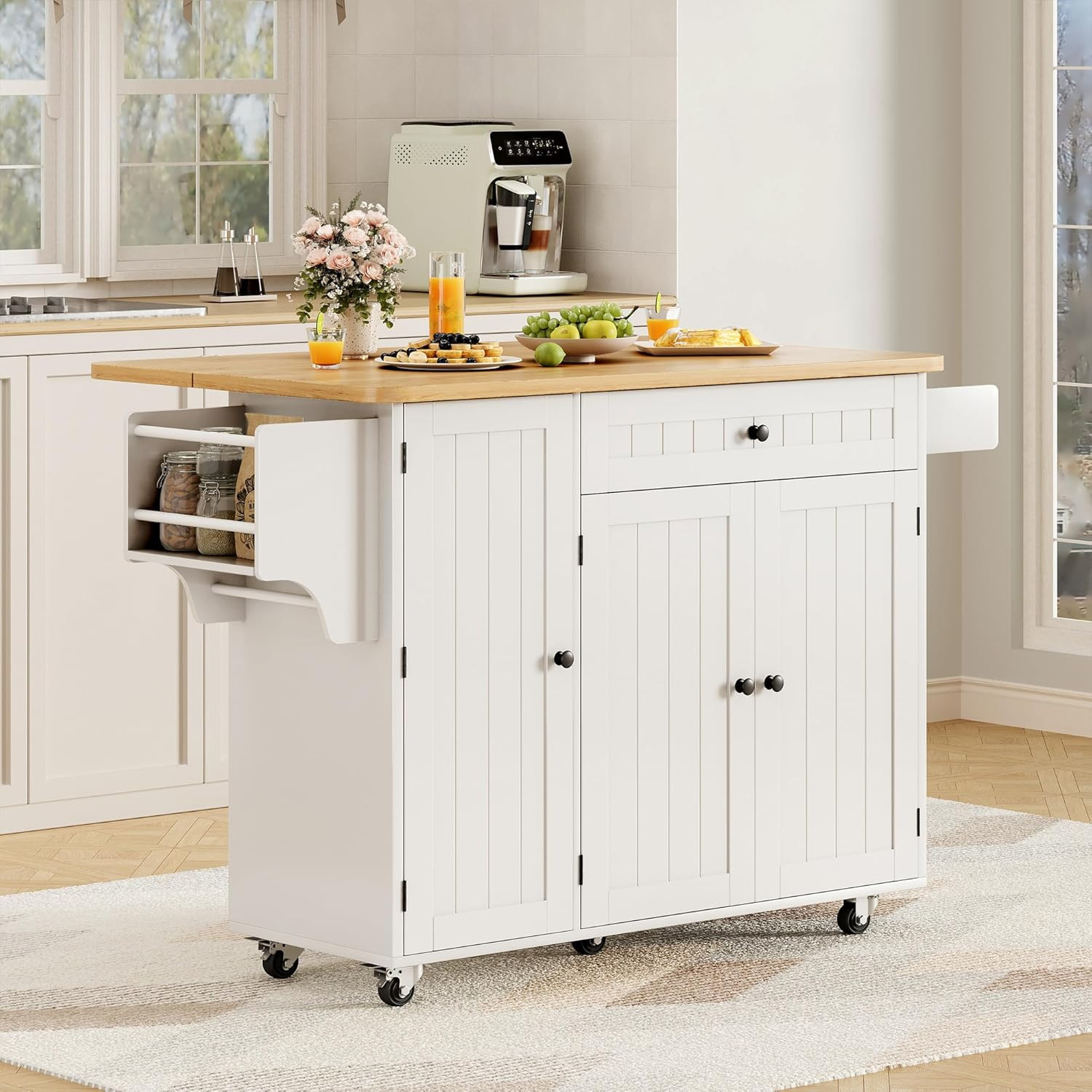 Kitchen Island with Storage, 41.7" Rolling Cart with Drop Leaf, Portable Island