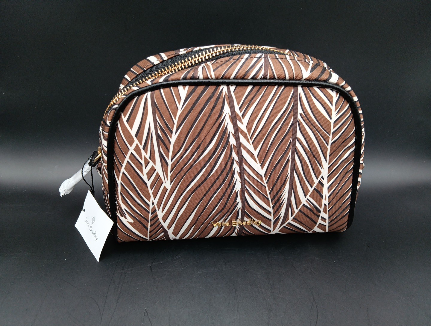 VERA BRADLEY~MEDIUM ZIP COSMETIC BAG~Banana Leaves Brown NWT