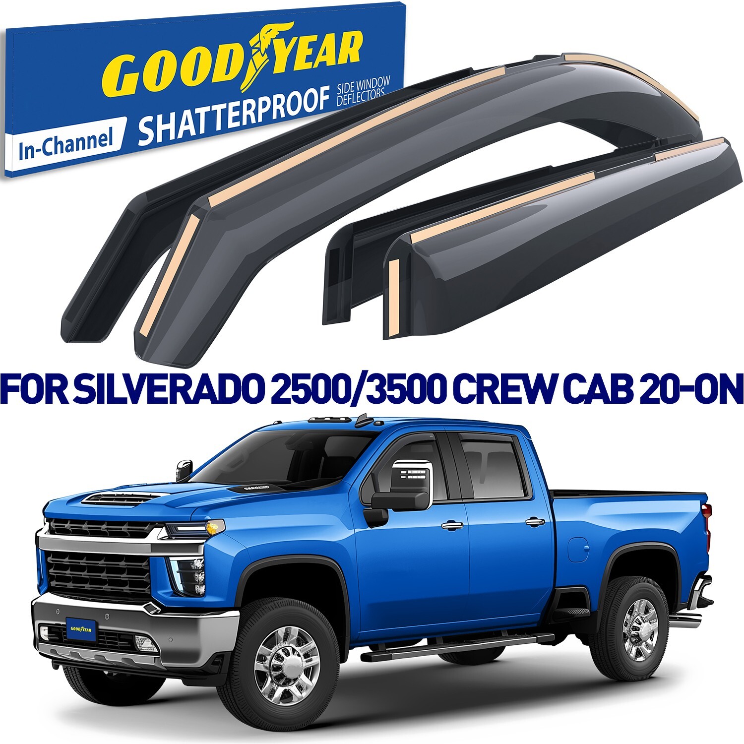Side Window Deflectors Rain Guards for 20-26 Chevy Silverado Crew Cab 2500/3500