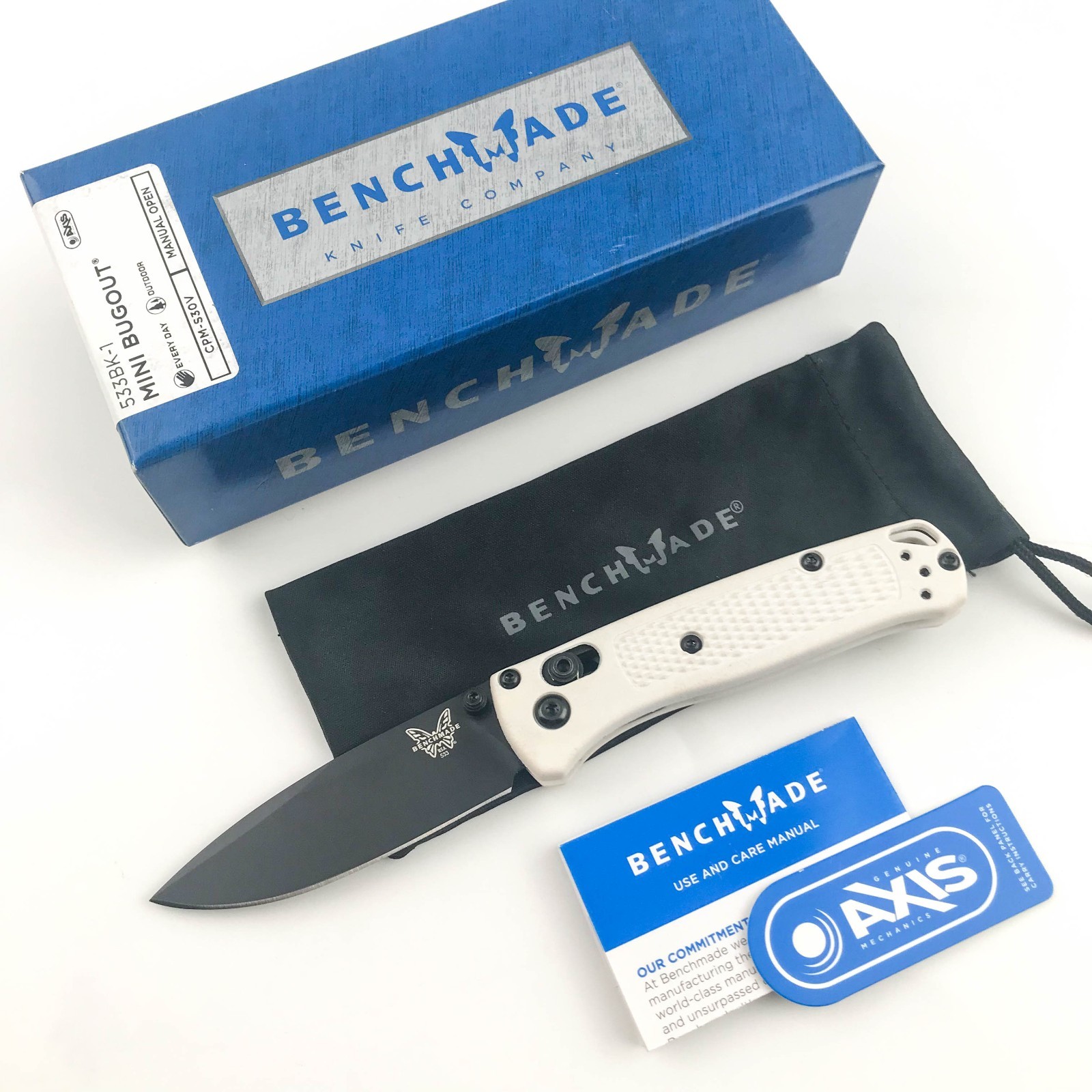 Benchmade Knives Mini Bugout 533BK-1 White Grivory Handle Folding Knife S30V