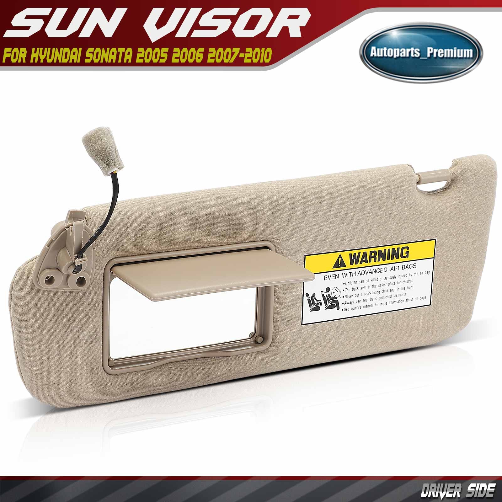 Beige Driver Side Sun Visor w/ Extender for Hyundai Sonata 2005-2010 w/o Sunroof