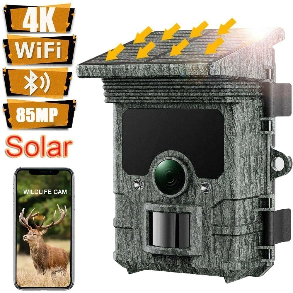 Solar Powered WiFi WiFi Bluetooth 4K 85MP Trail Camera Wildlife Hunting Game