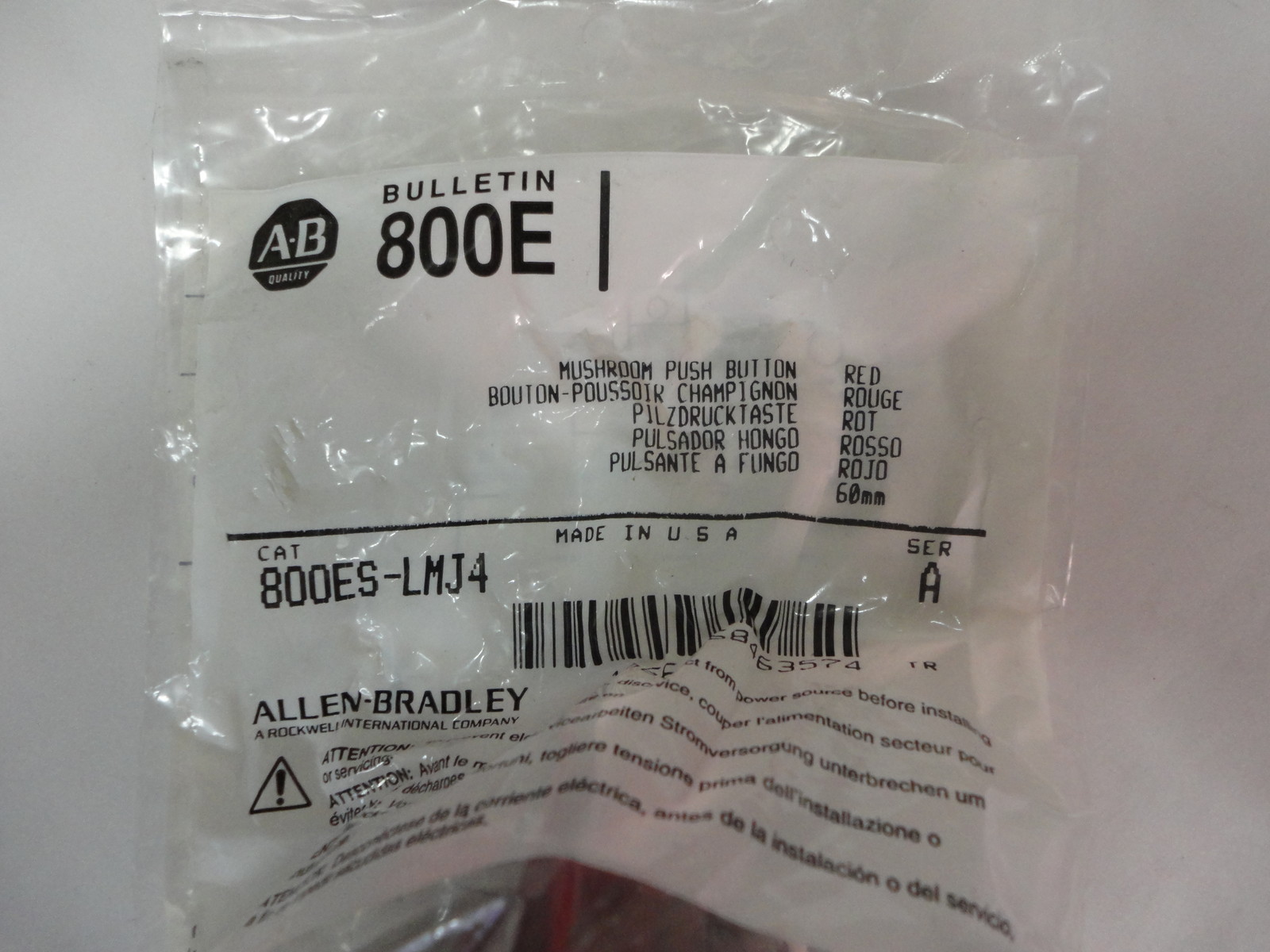 New, Free Ship, Allen Bradley 800ES-LMJ4 Mushroom Push Button, Red Lens Cap