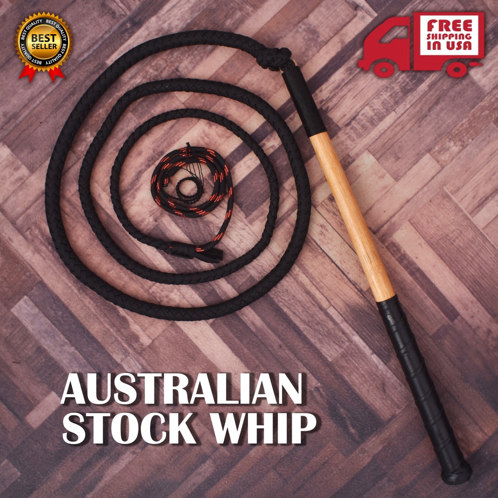 4ft & 7ft Nylon Kids stock whip Australian Made