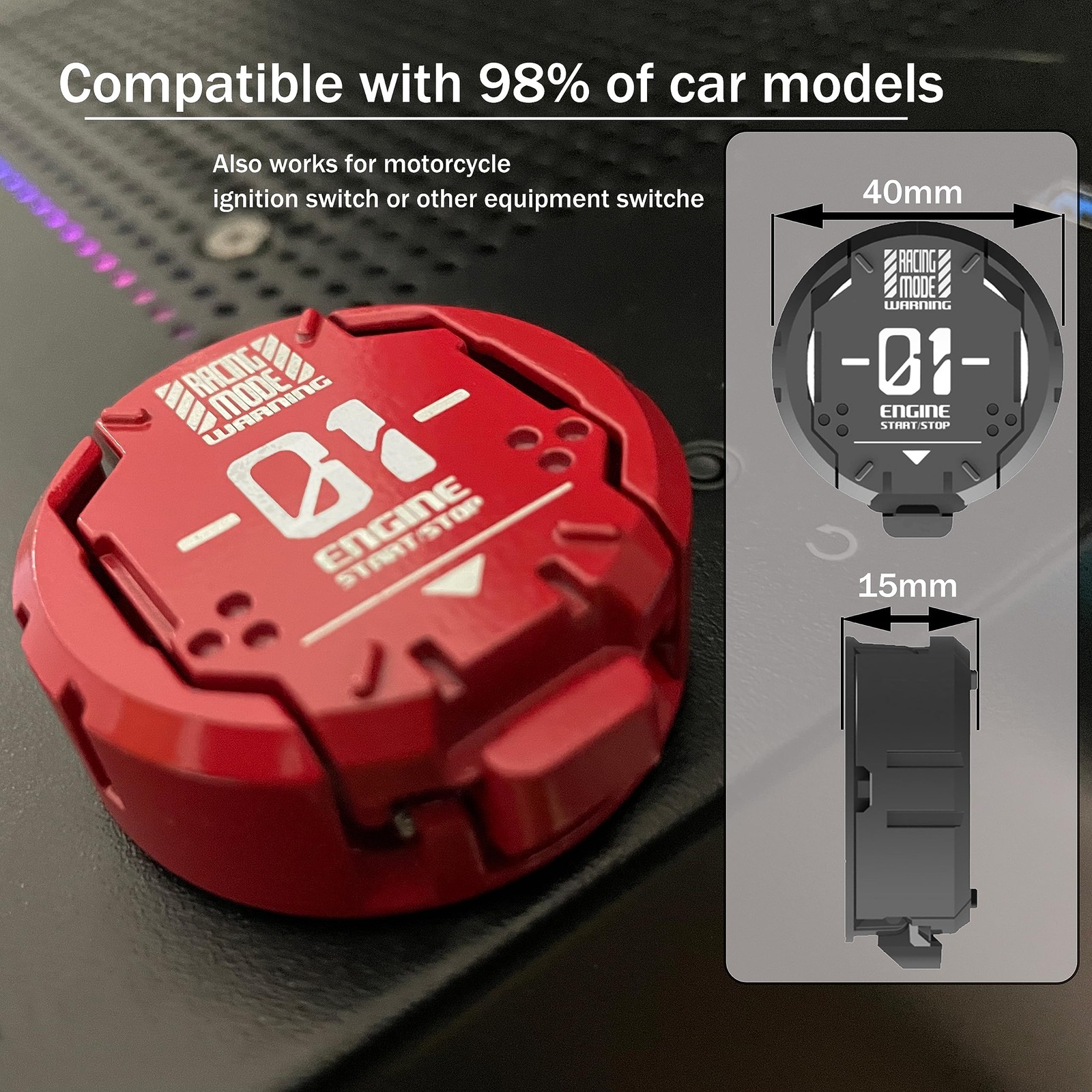 Erarise Metal Mecha Push Start Button Cover Car Engine Start Stop Button Cover