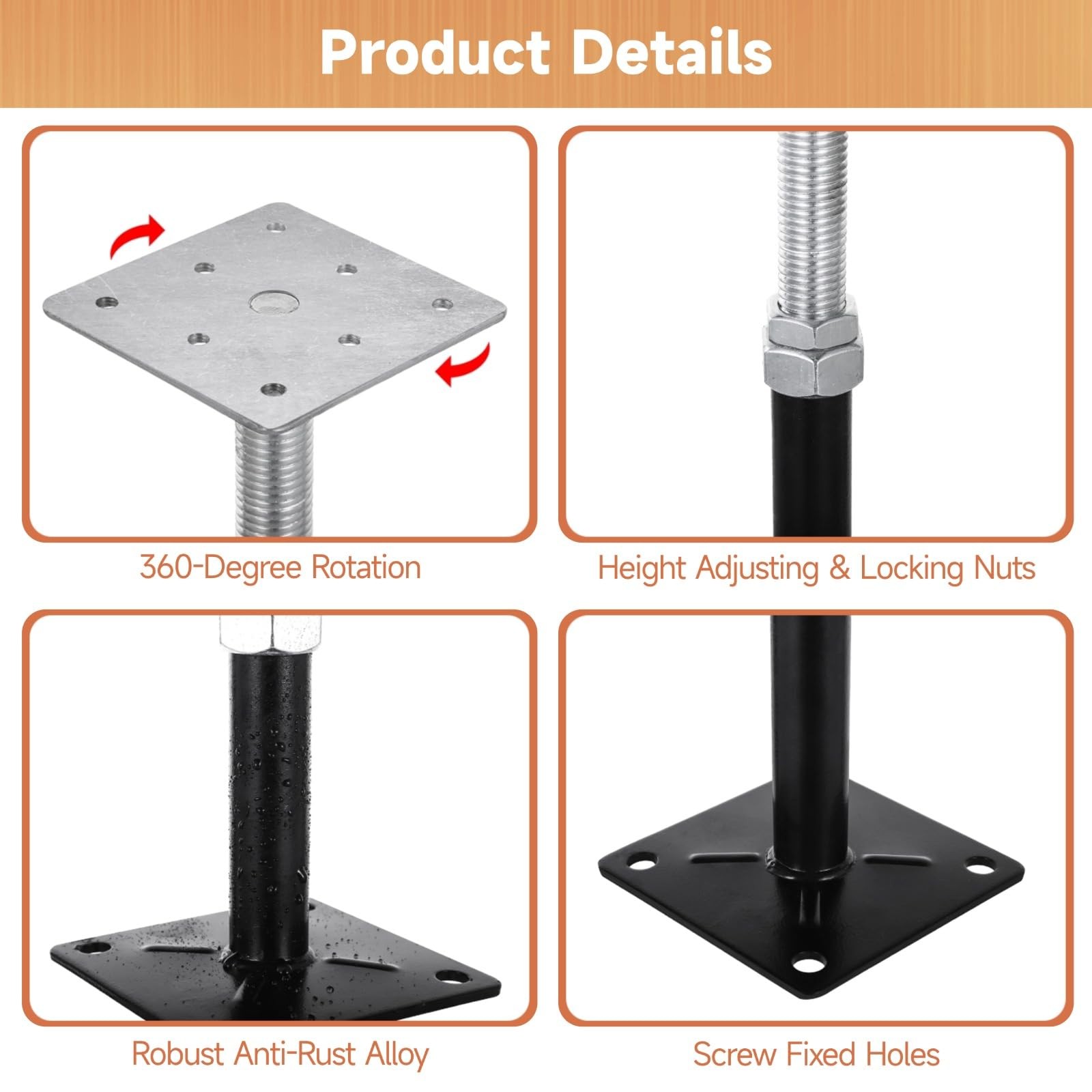 8 PCS Heavy Duty Adjustable Floor Jacks for Deck & Patio Support