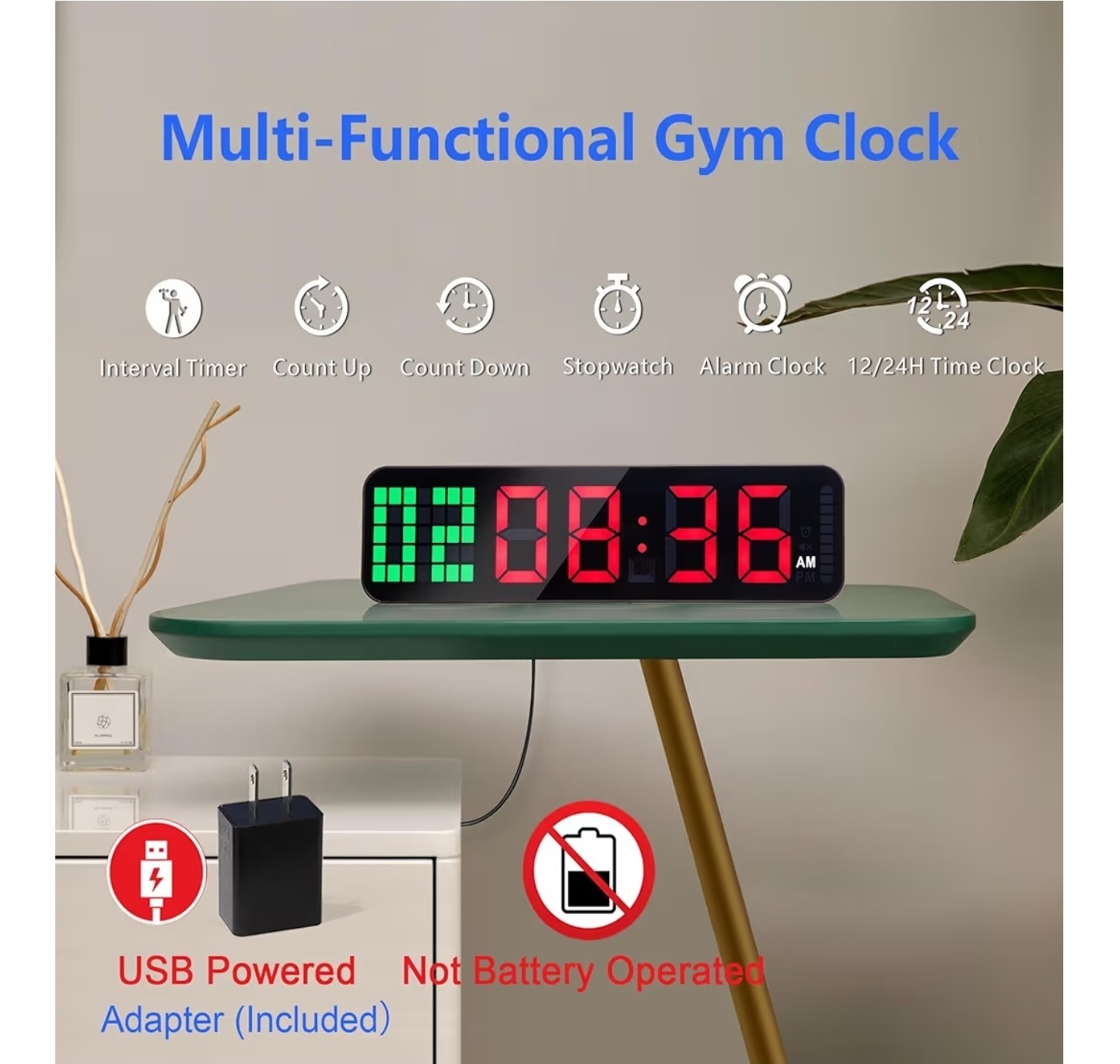New - Gym Timer - Large Digital Gym Clock Wall with Interval Time Progress Bar