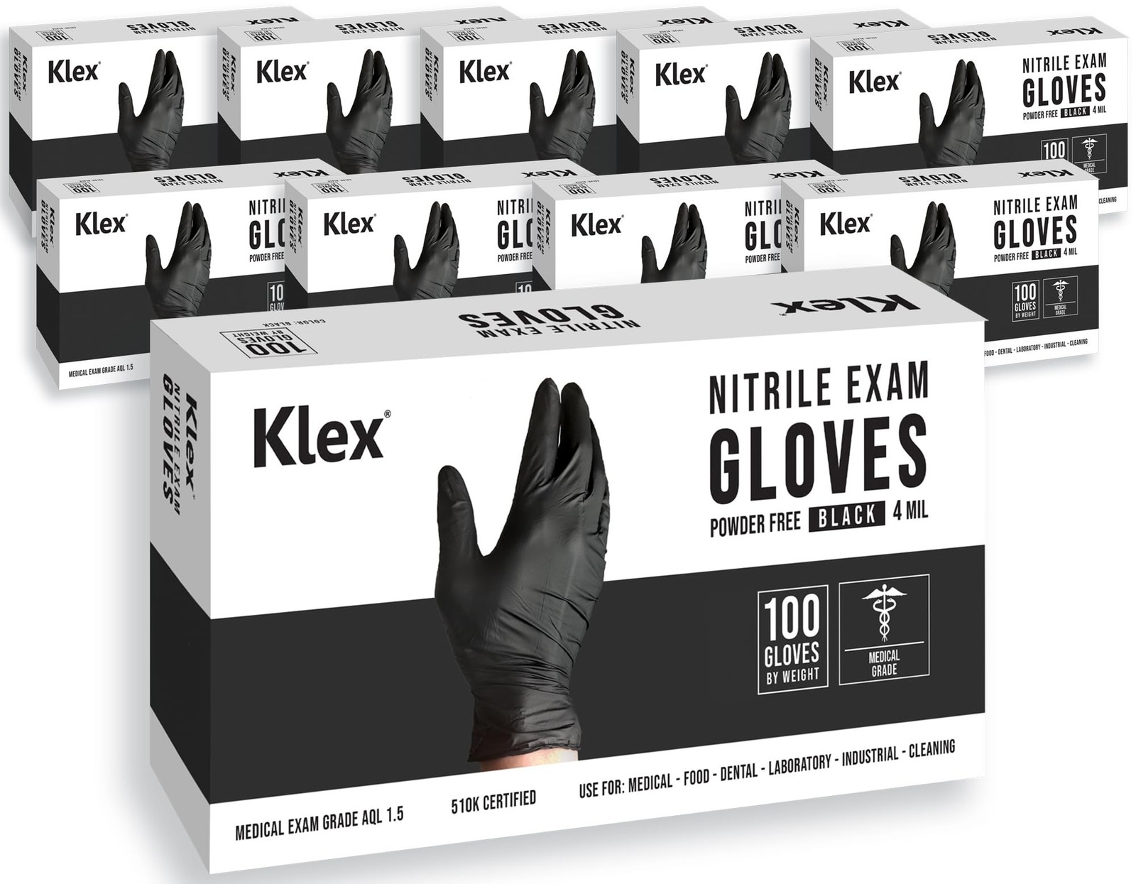 Klex Nitrile Exam Gloves - Medical Grade, Powder & Latex Free, Food Safe, Bla...
